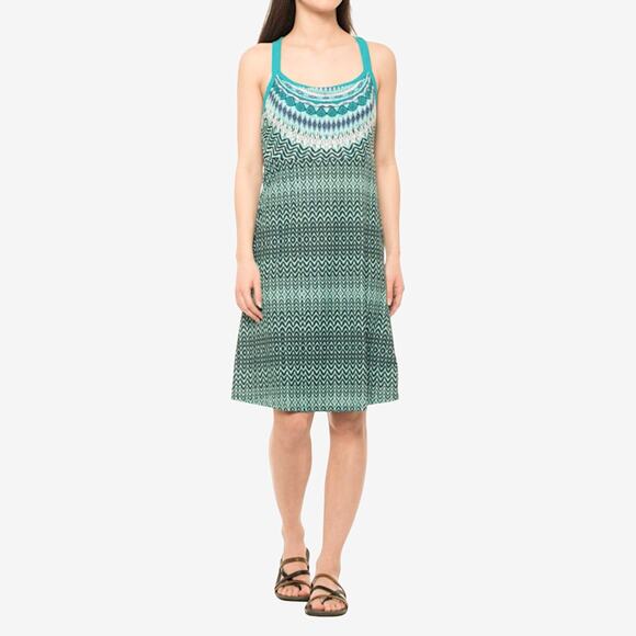 prAna Women’s Dress Green Printed Built-In Bra Strappy Back Stretchy Size XS - Picture 1 of 8